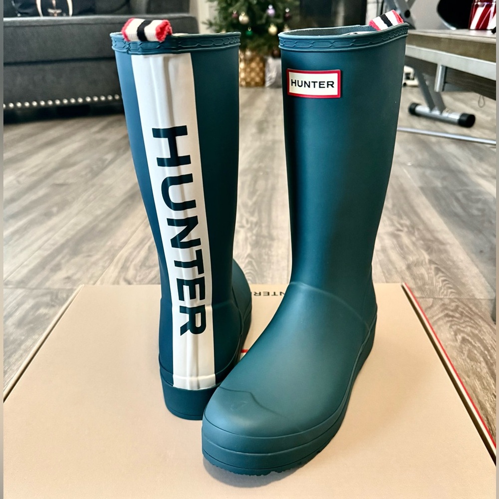 Hunter Teal Tall Boots with Logo